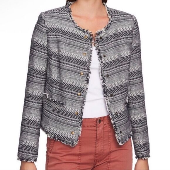 1. State Rustic Fringe Jacket Blue & White Tweed women's size xl - Picture 1 of 15